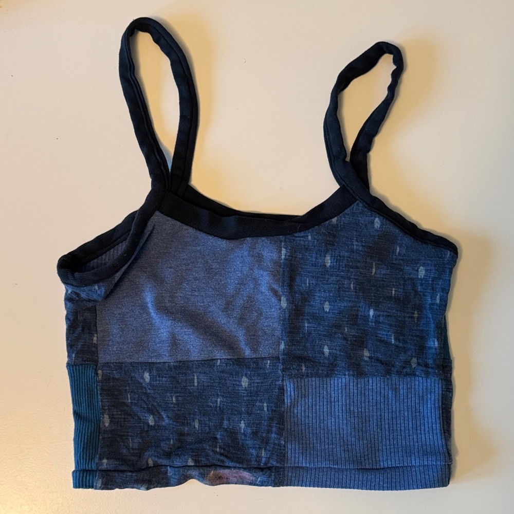 Blue Patchwork Cropped Tank Top